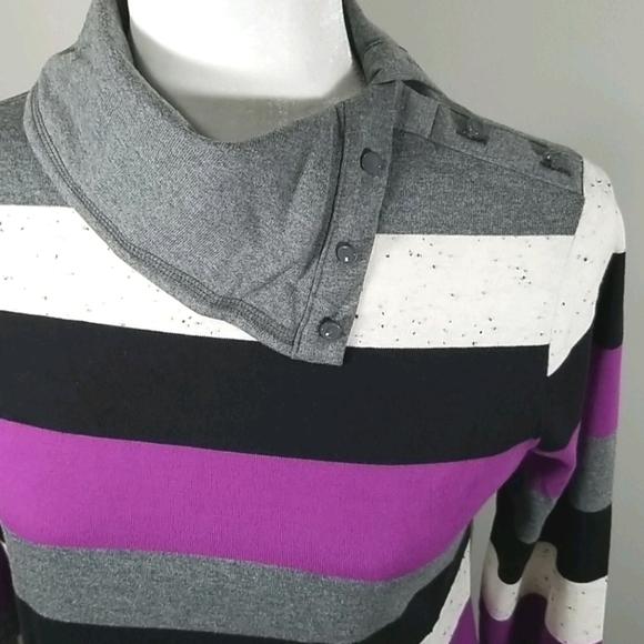 Talbots Women's Sweater Size S Button Neck Cotton Blend Knit Colour Block - Picture 2 of 7
